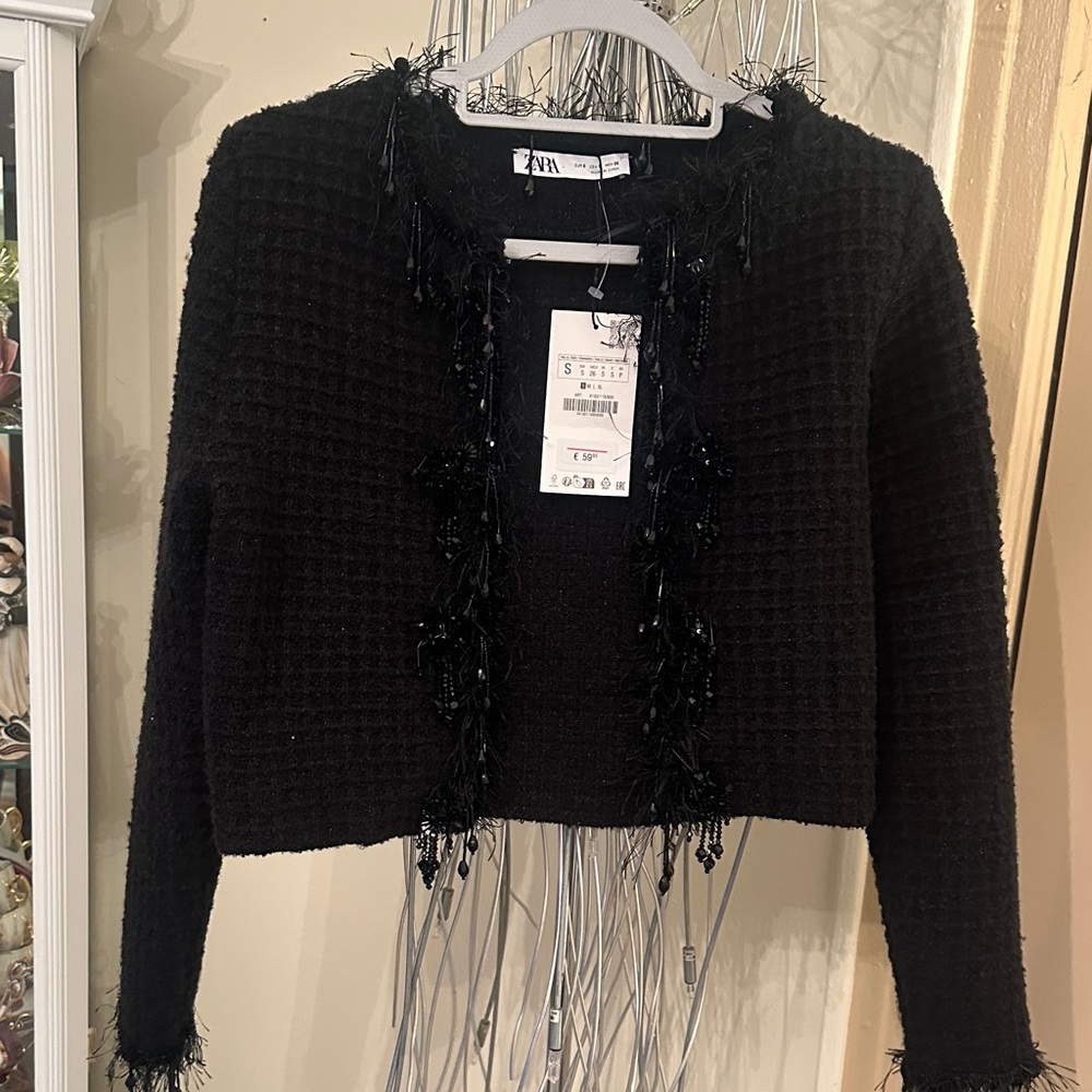 Zara Black Waffle Knit Cardigan